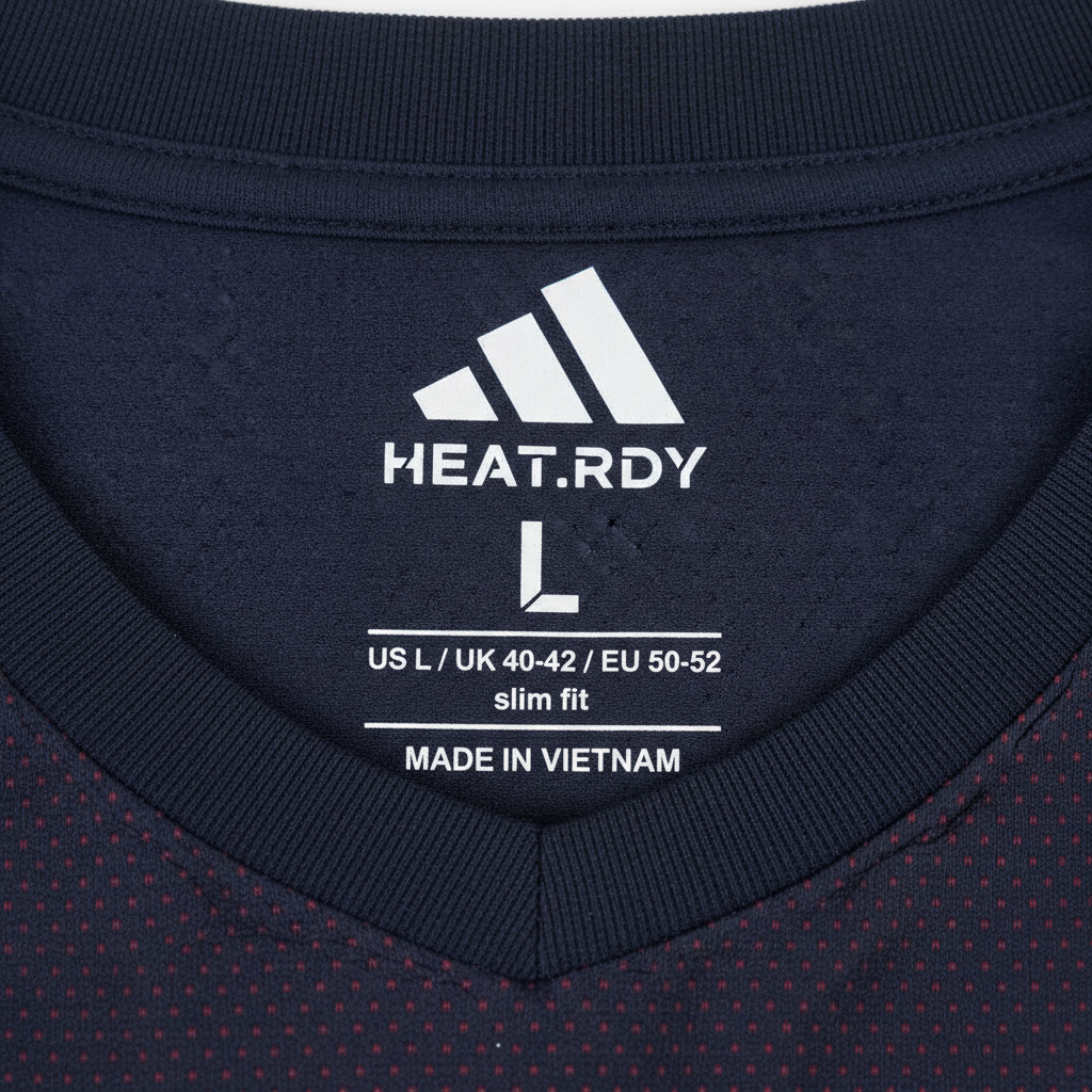 Adidas neck label showing size and technology