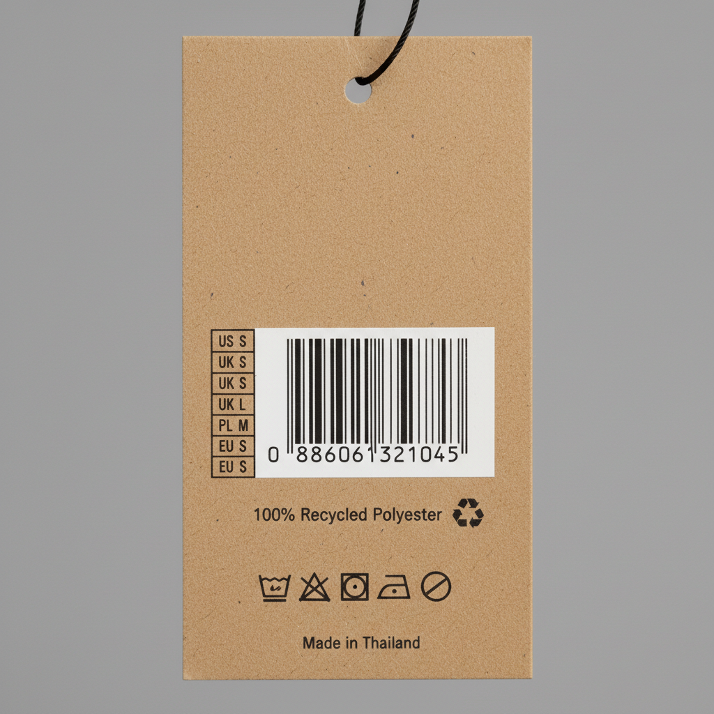 Back of authentic Nike swing tag with barcode and sizing information