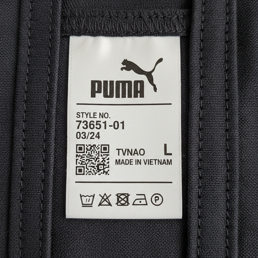 Location of Puma product code label inside the shirt