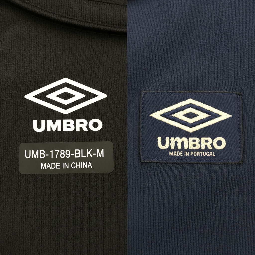 Modern Umbro product label with code and production info
